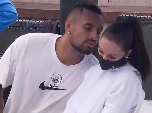 Nick Kyrgios has been spotted at the Australian Open with his girlfriend, spending Valentine's Day with Chiara Passari at Melbourne Park.Picture Courtesy Channel Nine .