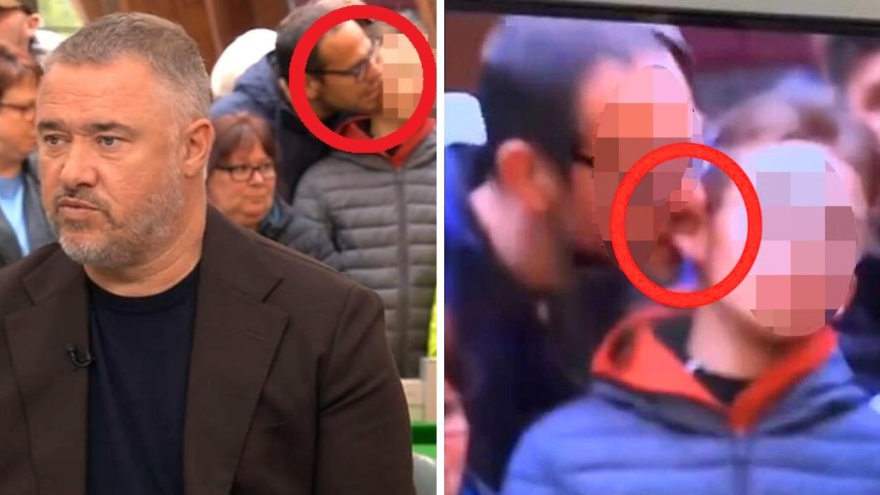 A man was seen biting the ear of a child on a BBC broadcast of the world snooker championships.