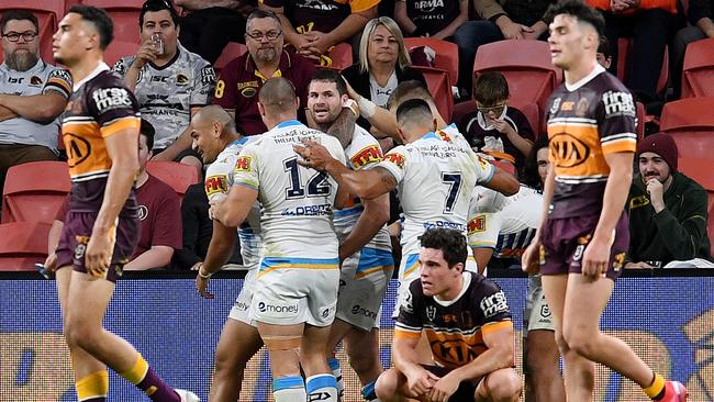 The Broncos had no answers for a Titans side who simply wanted it more. Picture: AAP.