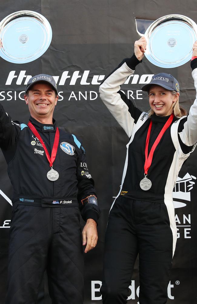 Winners Paul Stokell and Kate Catford. Finish of Targa Tasmania 2019 at Macquarie Wharf shed no. 2. Picture: NIKKI DAVIS-JONES