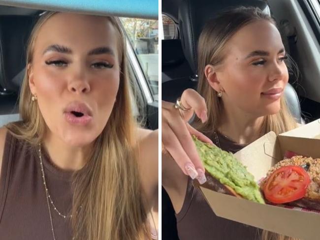 An Aussie influencer has divided social media after revealing the 'wild' price she paid at a Perth cafe for a takeaway sandwich and serving of avocado toast. Picture: TikTok