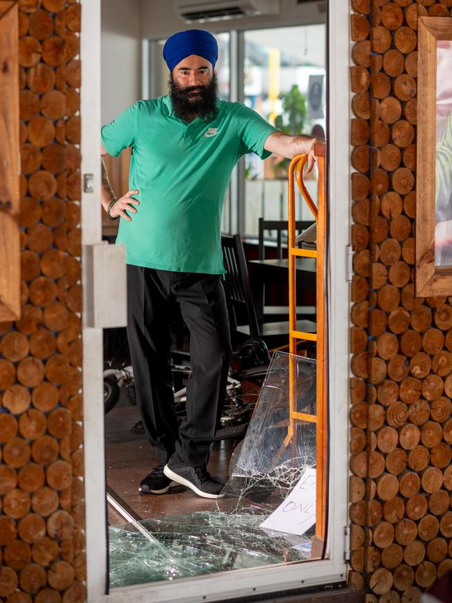 The Exotic North Indian Cuisine restaurant has become the latest business to fall victim to a spate of recent break-ins and booze thefts around Darwin. Co-owner Rajwinder Singh says they won't be claiming the damage on their insurance because it pushes the premium up. Photograph: Che Chorley