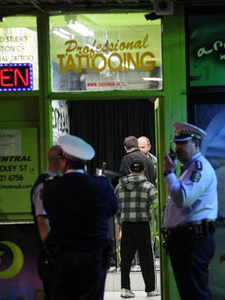 Shooting at the Hindley St Ink Central tattoo parlour which belongs New Boys gang leader Vincenzo Focarelli.