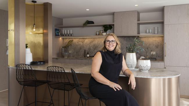 That kitchen island though … Alexandra Kidd in her Potts Point apartment. Picture: Matthew Vasilescu