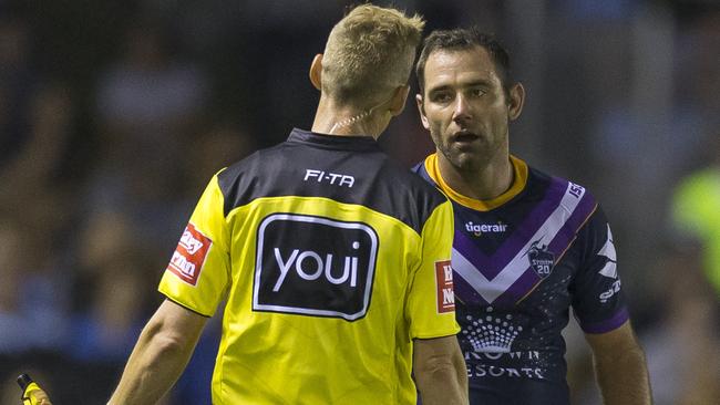 Cameron Smith of the Storm is sin binned against the Shraks. Photo: AAP