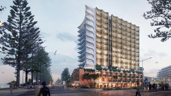 Artist impression of the De-Luxe apartments tower which will be built in the Old Burleigh Theatre Arcade