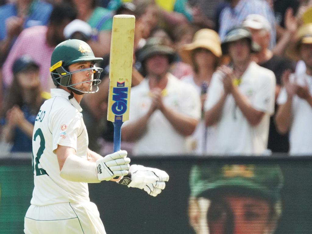 Travis Head receives the applause of the crowd after his Boxing Day Test ton against New Zealand. Picture: Michael Dodge