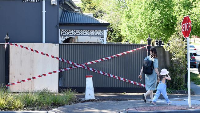 The scene on the corner of Power street and Denham Street, Hawthorn, where former Liberal MP Tim Smith crashed his car in 2021. Picture: Josie Hayden