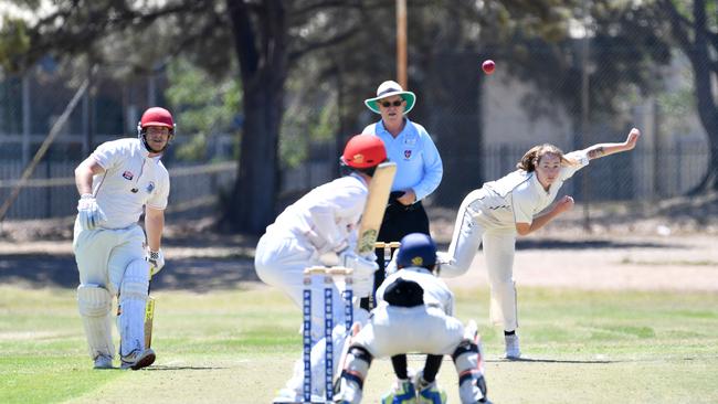 Amanda Jade Wellington bowling in Port Adelaide’s men’s D grade last summer. Picture: AAP/Keryn Stevens