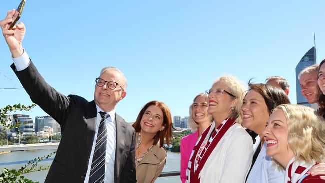 Australian Prime Minister Anthony Albanese takes a selfie. Picture: Tertius Pickard