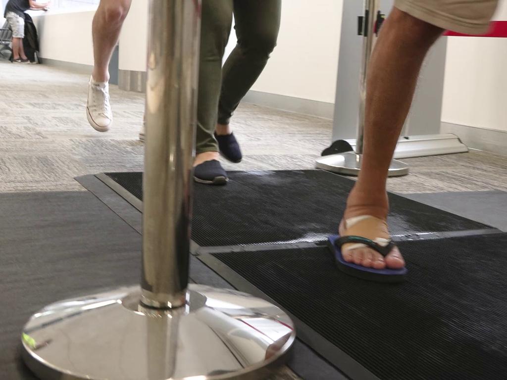 Foot mats are being rolled out to international airports around Australia in a bid to prevent the virus from spreading on travellers’ shoes. Picture: Supplied