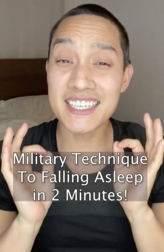 Fitness guru Justin Augustin took to TikTok to share the technique for falling asleep in two minutes. Picture: TikTok/justin_agustin