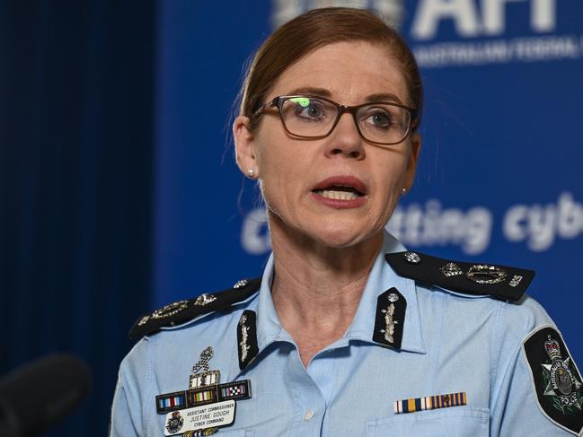 AFP Assistant Commissioner Cyber Command Justine Gough gave details about the expansion of Operation Guardian to protect Medibank Private customers. Picture: Martin Ollman