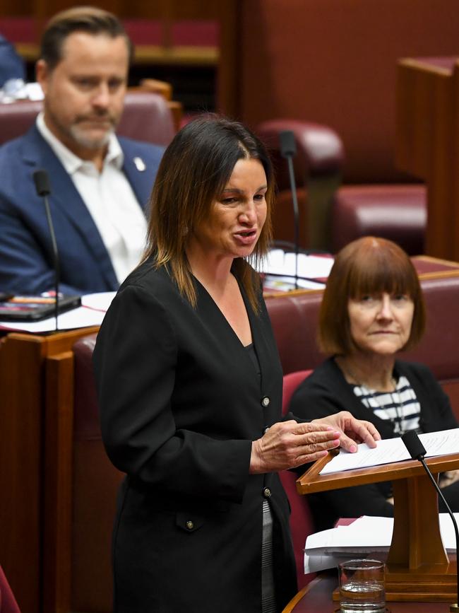 Jacqui Lambie explains her support for the repeal of Medivac laws in the Senate today. Picture: AAP