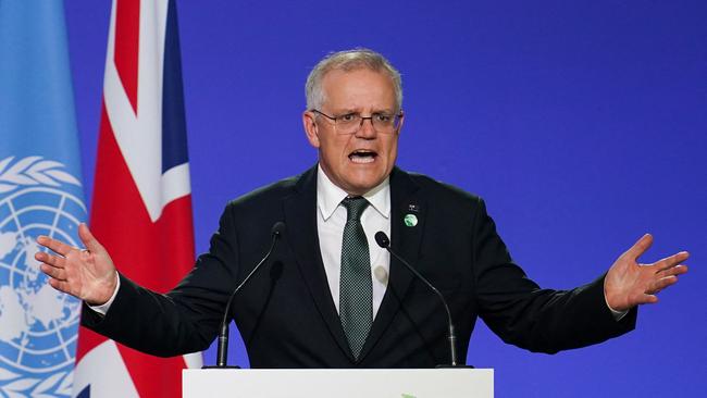 Scott Morrison at the COP26 UN Climate Change Conference in Glasgow, Scotland, in 2021. Picture: AFP