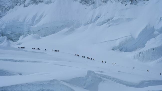 Climbing Everest typically spans six to eight weeks, including treks between camps. Picture: AP /Pasang Rinzee Sherpa