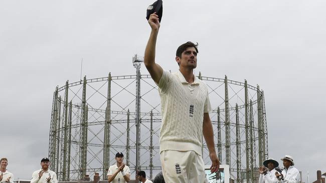 Alastair Cook leaves the Test arena for the final time. Picture: AFP.