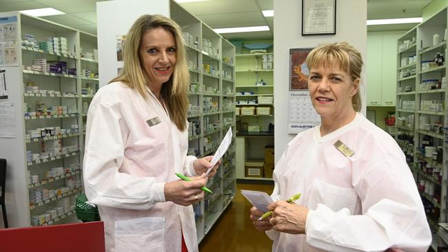 Pharmacists Irma Huskisson (left) and Sonja Venzke. Scott Street Pharmacy will become a medical cannabis clinic. Photo Bev Lacey