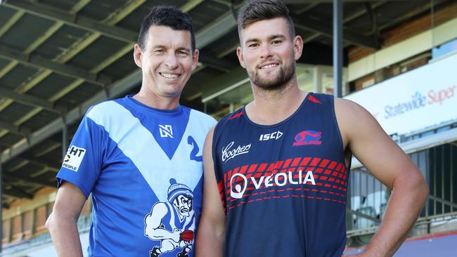 Former Norwood star Mitch Grigg will play for Athelstone this season, his junior side and the beloved club of late father Chris (left). Picture: Dean Martin