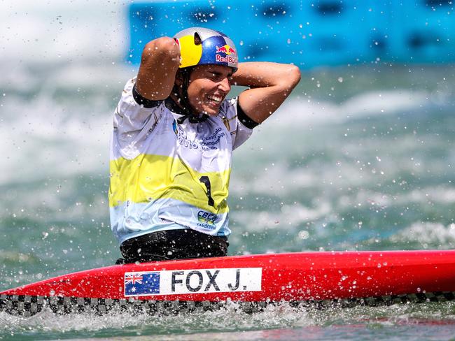 Jessica Fox after winning the women's C1 during the Slalom World Championships. Picture: AAP Image/Supplied by Paddle Australia