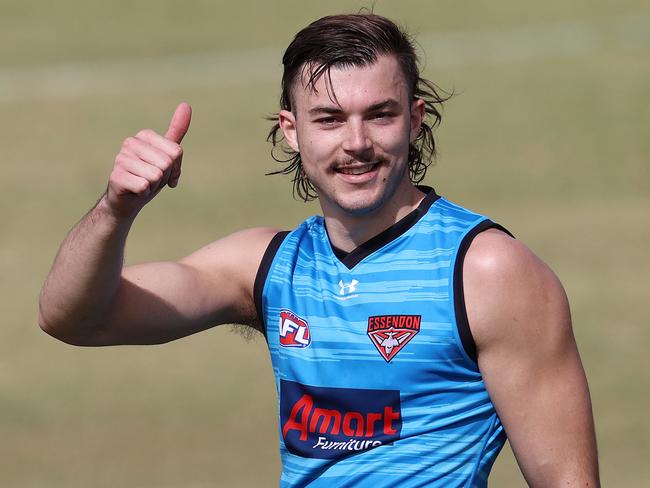 Essendon training Southport Sharks Footy Club on the Gold Coast. . 08/07/2020.   Sam Draper of the Bombers gives the thumbs up  . Pic: Michael Klein