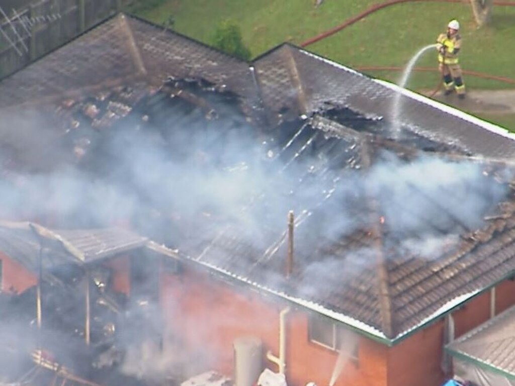 Part of the building’s roof has collapsed. Picture: 9 News