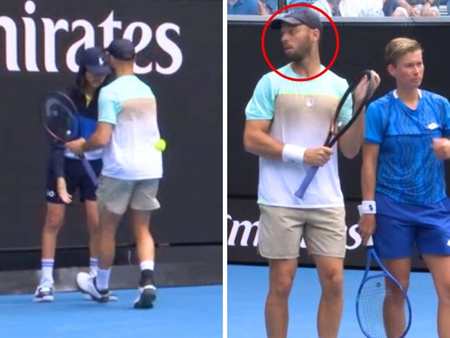 A quick-thinking tennis player has saved a fainting ball girl from collapsing to the ground on Sunday. Image: Stan