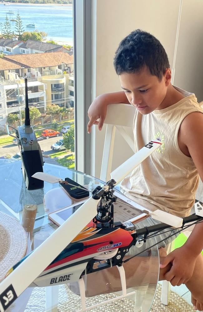 Mason Sia with his Blade 450 3D Helicopter. Picture: Kirstie Roche