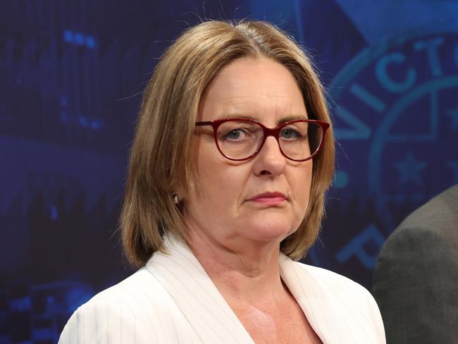 Chief Commissioner Shane Patton will provide an update on the fire at a Ripponlea with AFP Deputy Commissioner Krissy Barrett and Premier Jacinta Allan. Premier Jacinta Allan during the press conference.                                                             Picture: David Caird