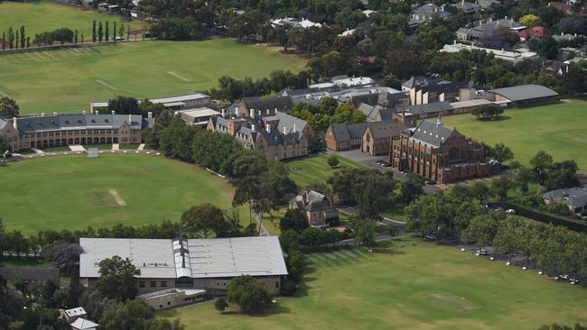 The lush, sprawling grounds of St Peters College from the air. Picture: Naomi Jellicoe