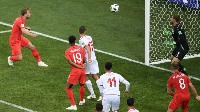 England striker Harry Kane nets the winner late against Tunisia. Picture: AFP