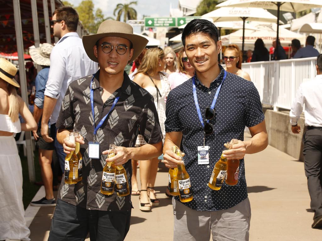 Max Tsang and Was Cheung enjoy the 2019 Darwin Cup. Picture: GLENN CAMPBELL