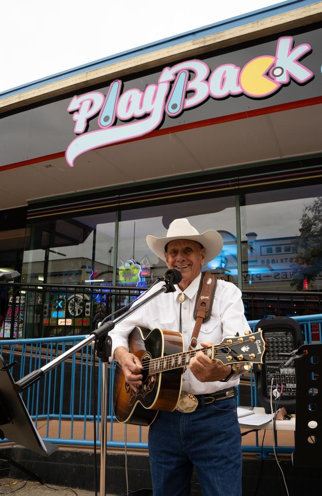 John Shillito plays outside Playback as part of Buskers on Mary in Gympie. August 18, 2023. Picture: Christine Schindler