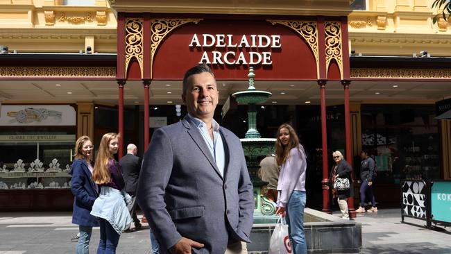 Adelaide Arcade general manager Andrew Jonats has urged people to come back and work and spend in the city. Picture: Emma Brasier