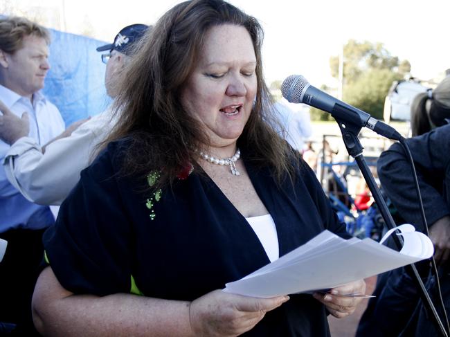 Gina Rinehart at the 2010 protest against the resource super profits tax.