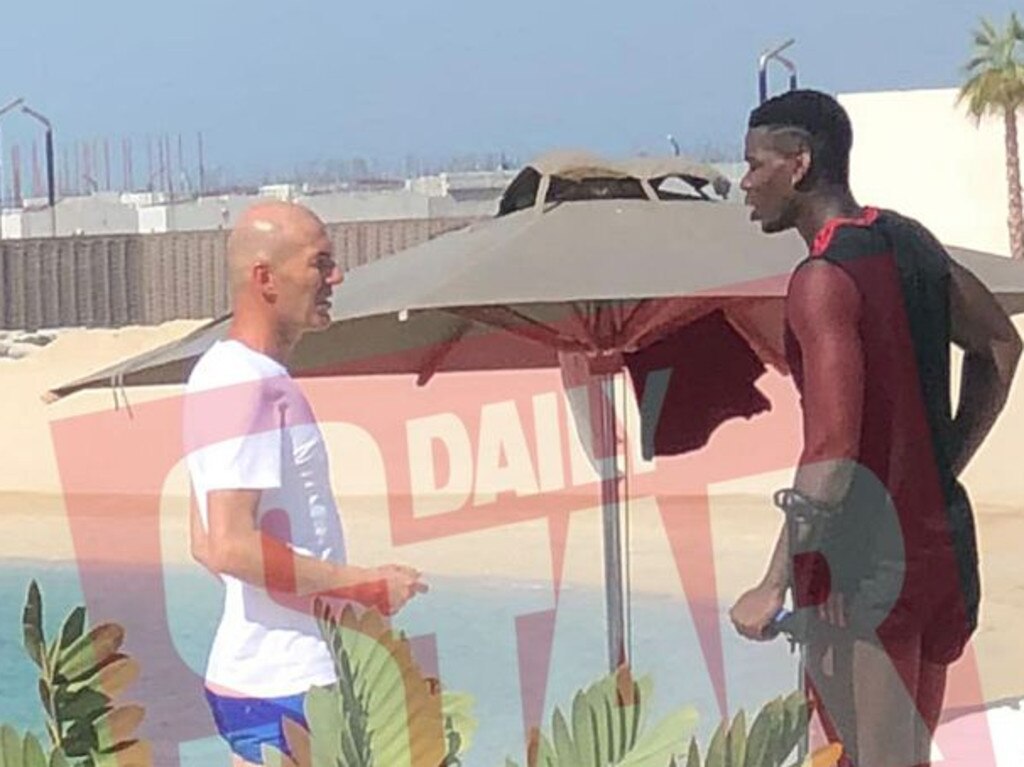 Paul Pogba and Zinedine Zidane meet in Dubai. Image: Daily Star.