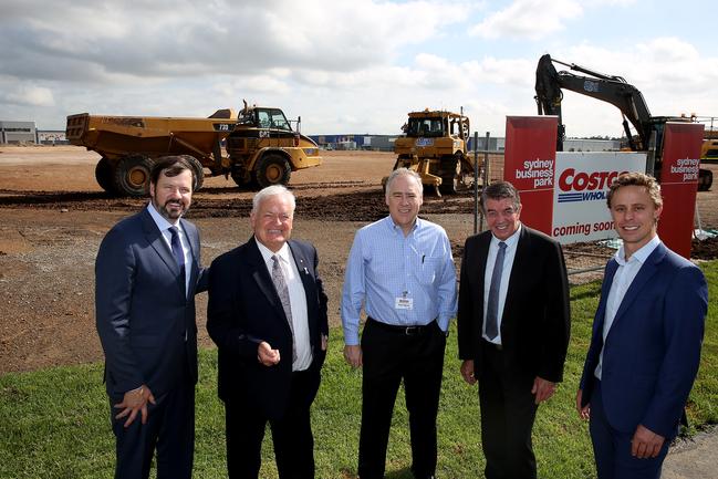 Ed Husic Federal Member for Chifley, Tony Bleasdale Deputy Mayor of Blacktown City Council, Patrick Noone Managing Director Of Costco Wholesale, Ray Williams State Member and Parliamentary Secretary to the Premier for Western Sydney and Owen Walsh. Sydney Business Park: Ground breaking ceremony as Costco starts work on its third store in NSW. Marsden Park.