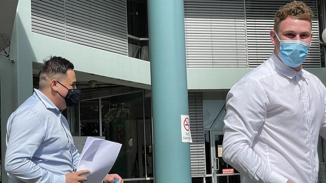 Kahu Matehe, 19, of Wadalba, (left) and Reece Robertson, 19, of Hamlyn Terrace, leaving Gosford Local Court after being sentenced for affray.