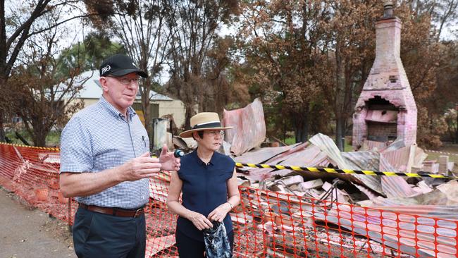 David Hurley and his wife Linda during their visit to the NSW town of Mogo in January 2020 to see how it was recovering after the summer bushfires. All Australians now have a ‘role to play to reach the new normal’, the Governor-General writes. Picture: John Feder