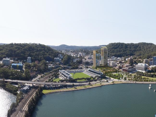 Artists impressions of the redevelopment from Brisbane Water. Picture: Grant Leslie Photography