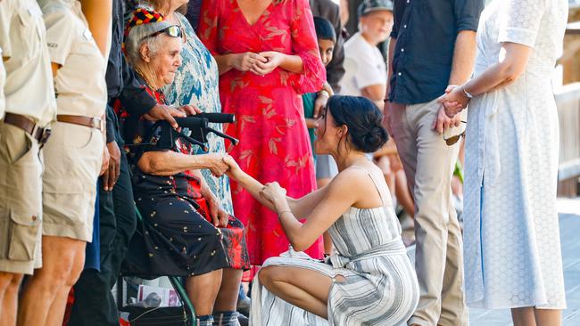 Meghan, Duchess of Sussex meeting young and elderly fans along a wharf in Kingfisher Bay. Picture: Getty