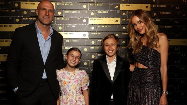 Chris Judd, daughter Billie, son Oscar and wife Bec at the Sport Australia Hall of Fame Victorian Celebration.