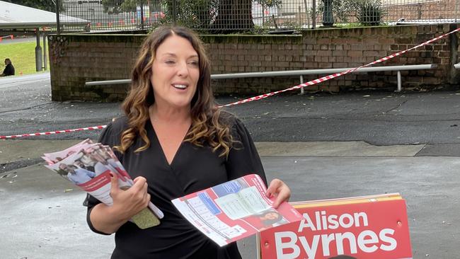 Labor's candidate in Cunningham Alison Byrnes at Wollongong Public School. Picture: Dylan Arvela