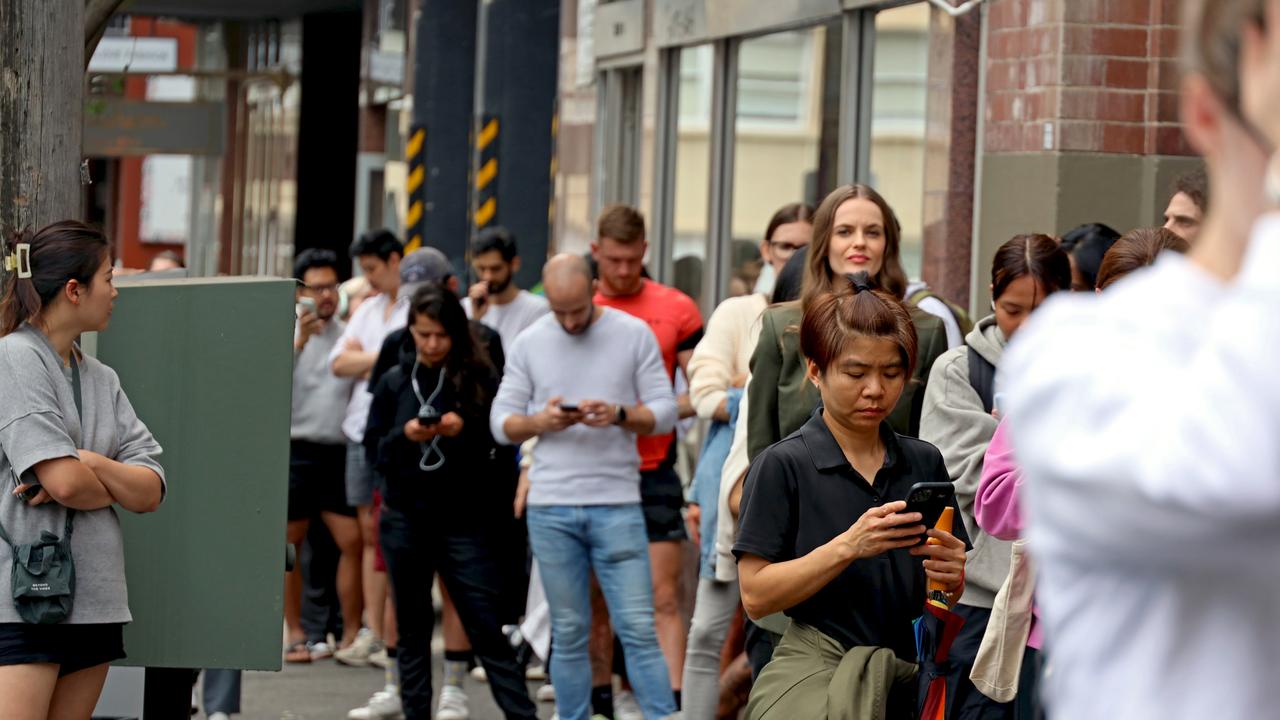 Dozens of Sydneysiders are pictured lined up outside an open-for-inspection rental apartment in Surry Hills. The rental crisis remains one of the key issues of the 2023 NSW state election. Picture: NCA NewsWire / Nicholas Eagar