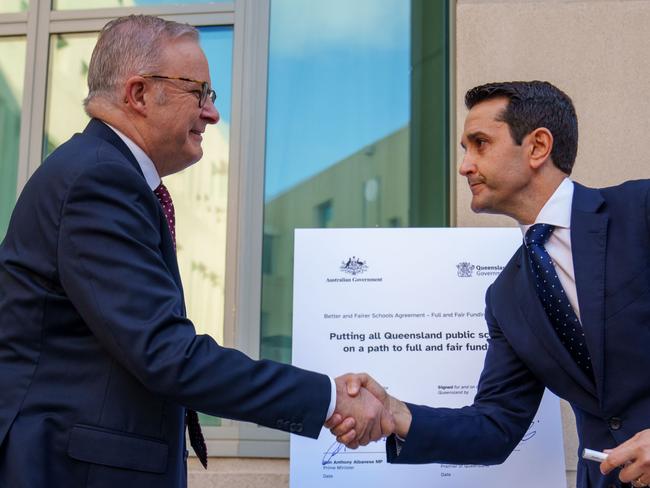 CANBERRA, AUSTRALIA. March 24, 2025. Prime Minister Anthony Albanese meets with Queensland Premier David Crisafulli