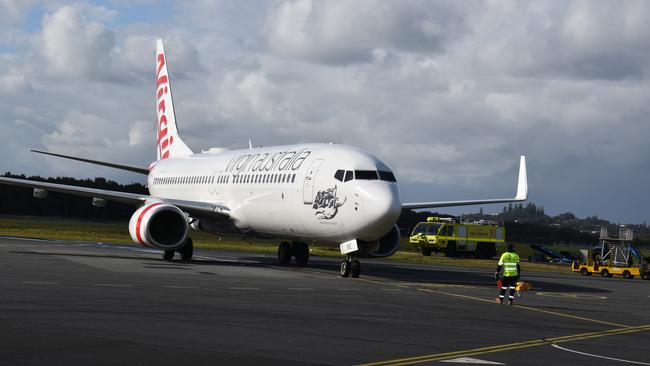 A Virgin Airlinesaircraft returns to the runway at Ballina Airport on Tuesday.