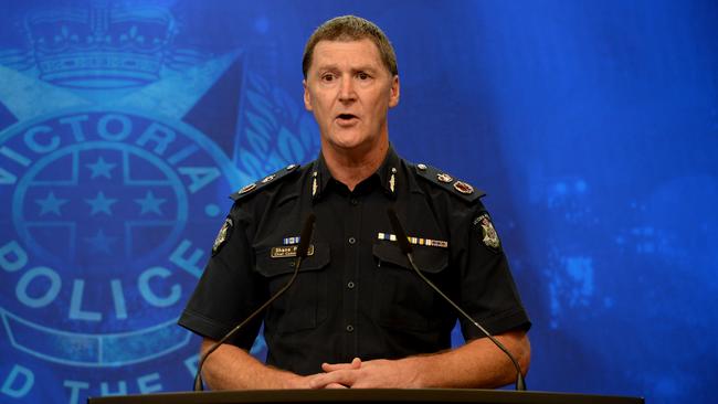 Victoria Police Chief Commissioner Shane Patton updates the media on Thursday. Picture: Andrew Henshaw