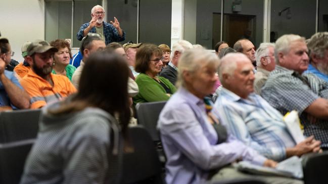 More 100 people turned up to Kilkivan Town Hall in response to Powerlink's selected corridor of a transmission line from Borumba Dam to Woolooga Substation in late April. Wednesday, May 3, 2023. Picture: Christine Schindler