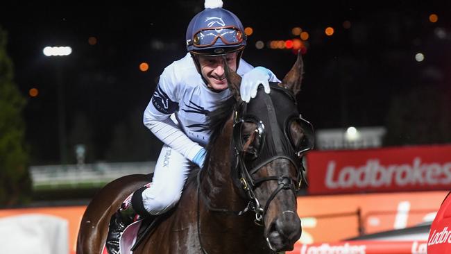 Daniel Moor returns to scale on Jonker after winning the Manikato Stakes, his third Group 1 in the past month. Picture: Racing Photos via Getty Images