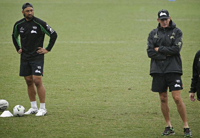 New signing Benji Marshall with Wayne Bennett at training for South Sydney at Redfern Oval. Picture: Adam Yip